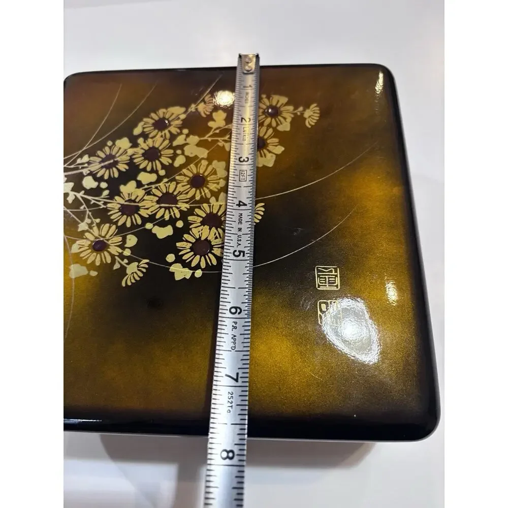 Vintage Japanese Lacquer Jewelry Writing Box Gold Floral MCM Chinoiserie Decor